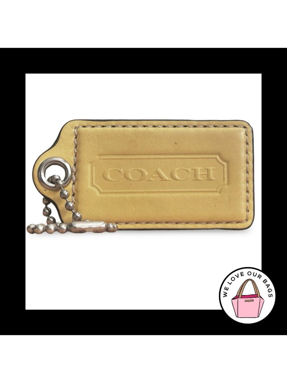 COACH HANG TAG 3" Yellow Smooth Leather Bag Charm Keychain Fob Nickel X-Large